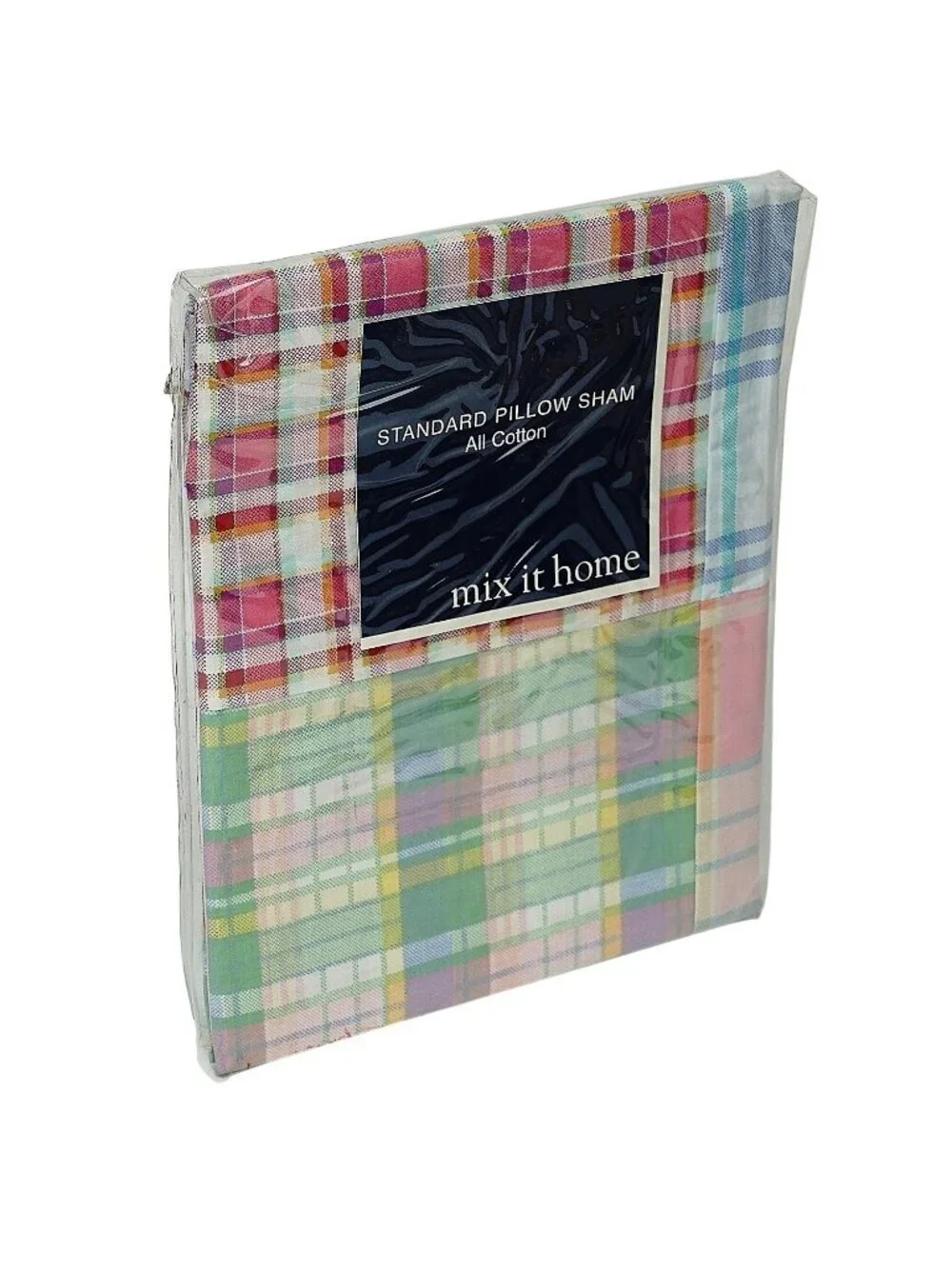 MIX IT HOME One Pillowcase Newport Madras Pink Plaid Standard Size Cotton NWT